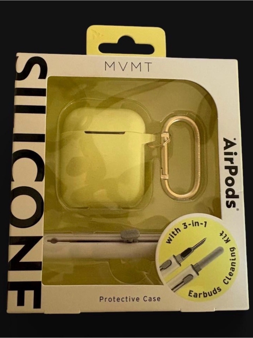 MVMT Yellow Silicone AirPods Case with Gold Carabiner